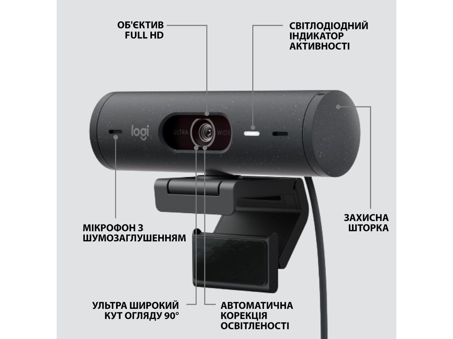 Веб-камера для комп'ютера Logitech BRIO 500 Graphite (960-001422) — фото 9