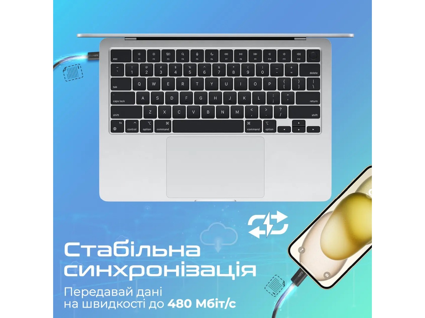 Кабель Promate USB Type-C-Lightning (ecoline-ci120.black) — фото 2