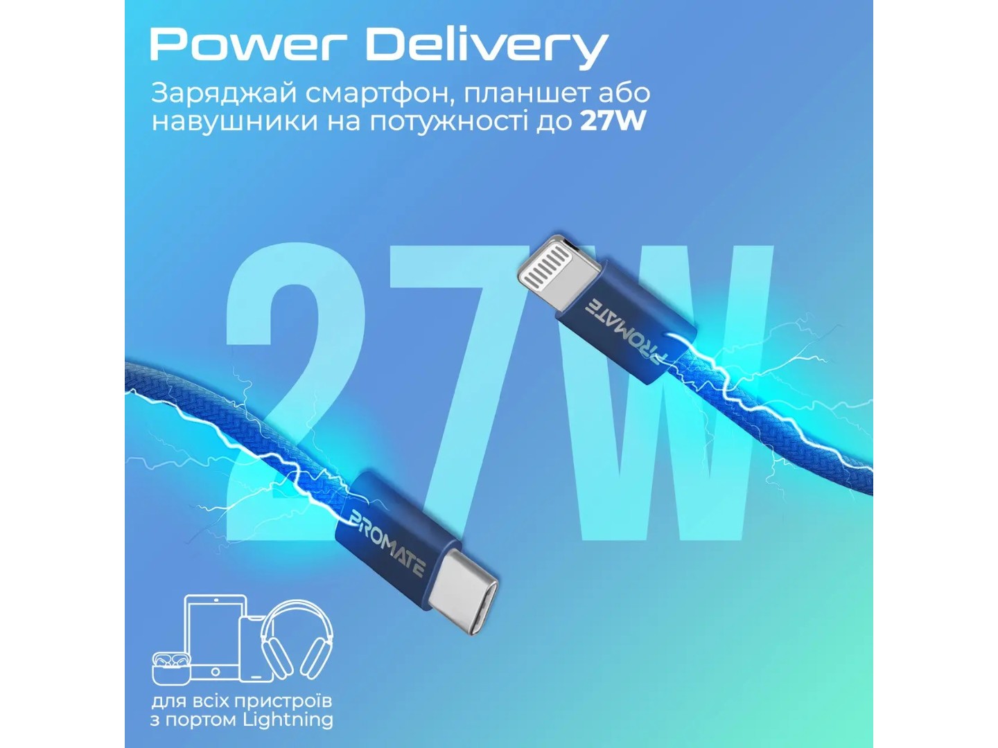 Кабель Promate USB Type-C-Lightning (ecoline-ci120.navy) — фото 4