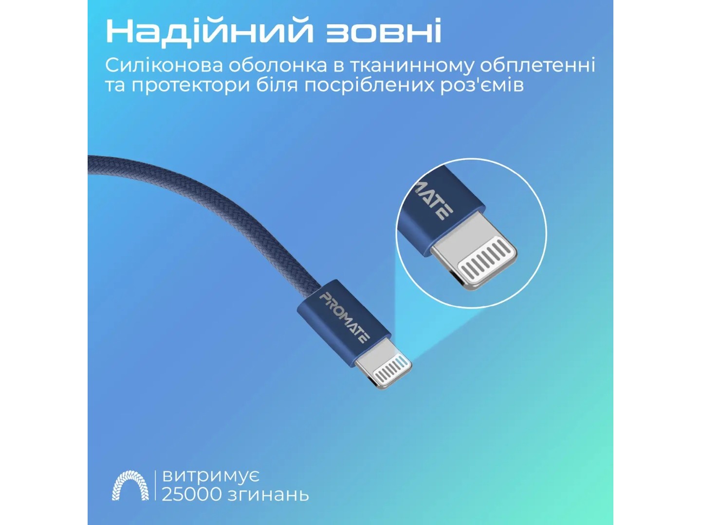 Кабель Promate USB Type-C-Lightning (ecoline-ci120.navy) — фото 5