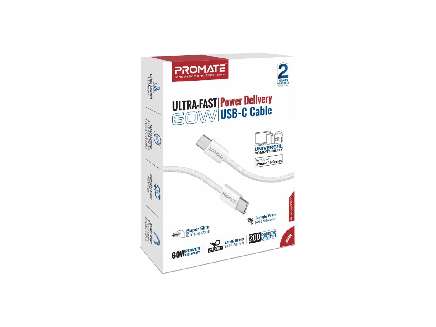 Кабель Promate USB Type-C-Lightning (ecoline-ci120.white) — фото 6