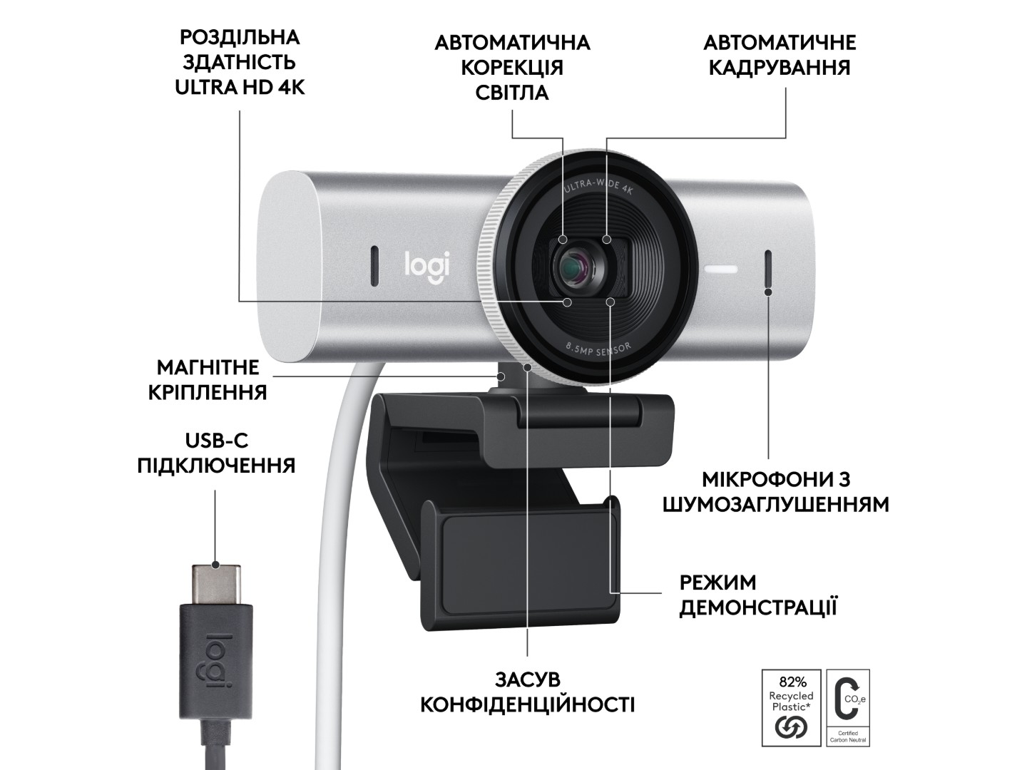 Веб-камера для комп'ютера Logitech MX Brio 4K Pale Grey (960-001554) — фото 6