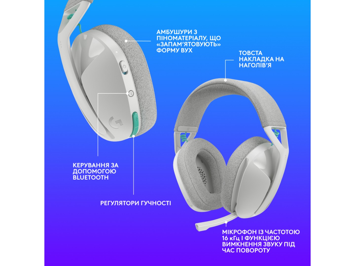 Гарнітура бездротова ігрова Logitech G321 LightSpeed White (981-001569) — фото 3
