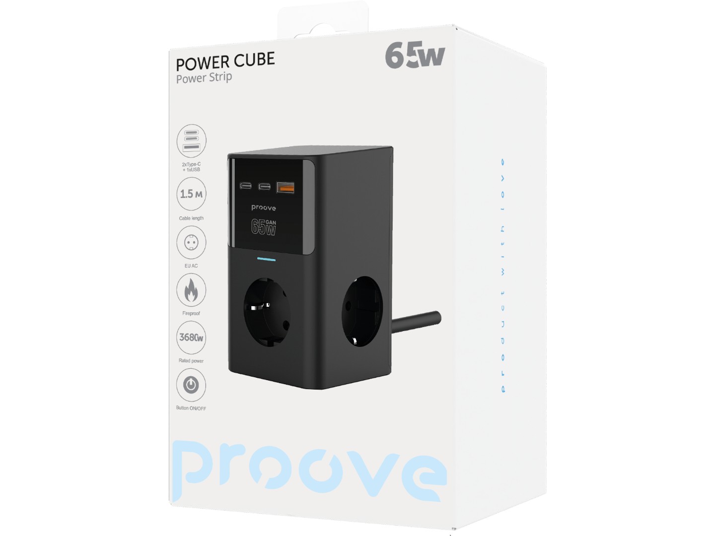 Мережевий зарядний пристрій Proove Power Cube 65W (3xAC + 2xType-C + 1xUSB) 1.5m black (PSPC36801201) — фото 9