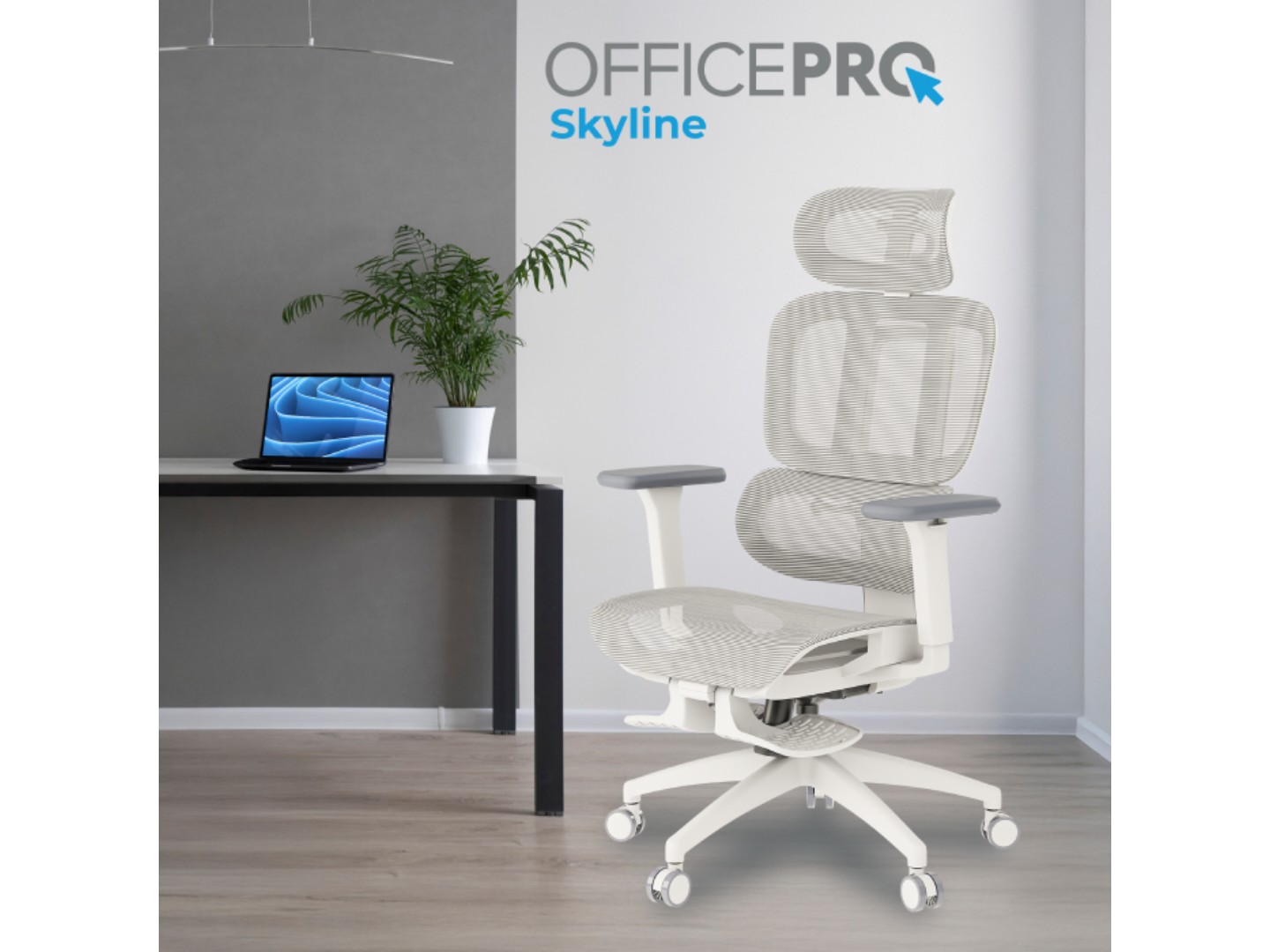Крісло офісне OfficePro Skyline Footrest (OC750-W-LG-LG) White/Light Gray — фото 2
