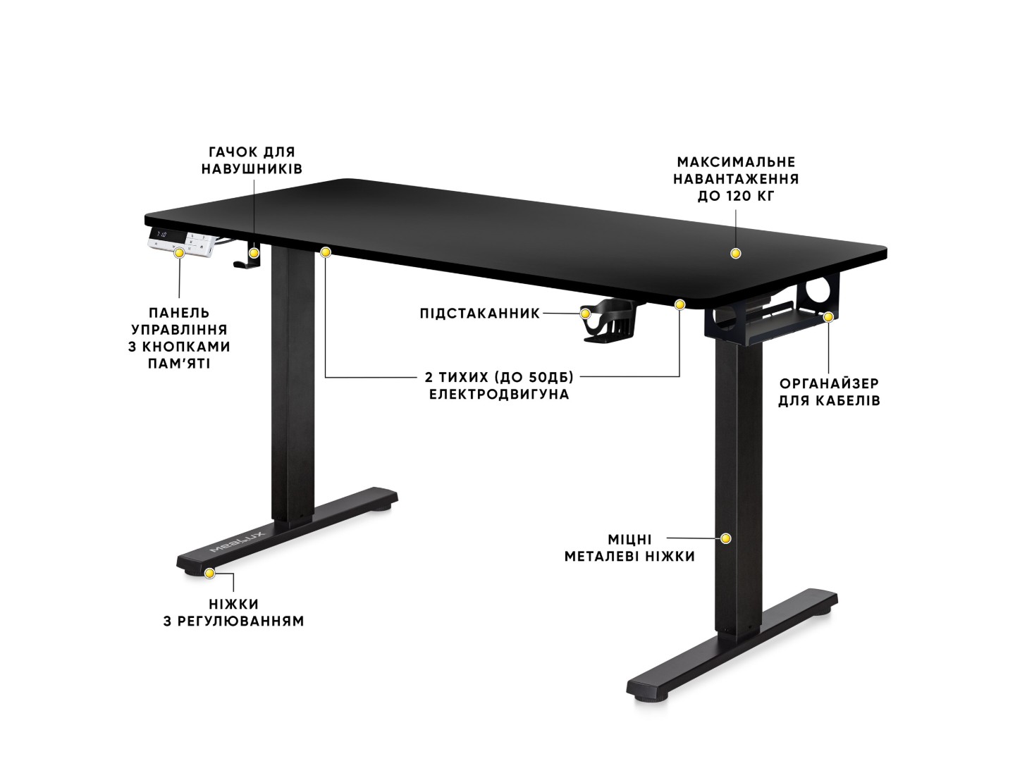 Стіл з електрорегулюванням висоти Mealux PowerDesk Duo Black (EVO-242 Duo B/B) — фото 15