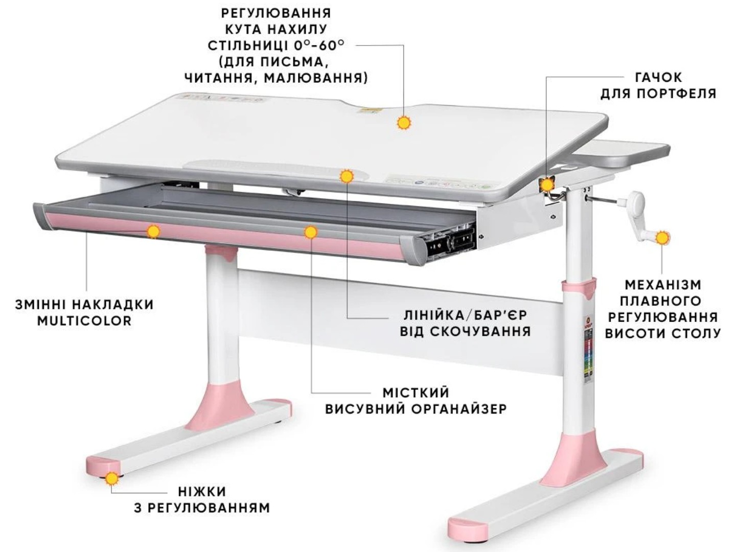Парта шкільна Mealux Edmonton Multicolor PN Lite (BD-610 W/MC + PN Lite) — фото 3