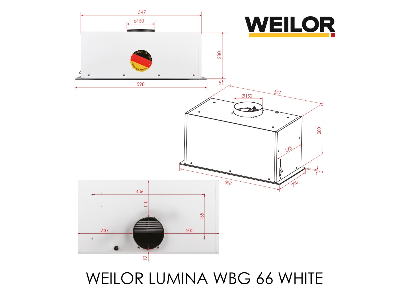 Витяжка вбудована Weilor LUMINA WBG 66 WHITE — фото 22