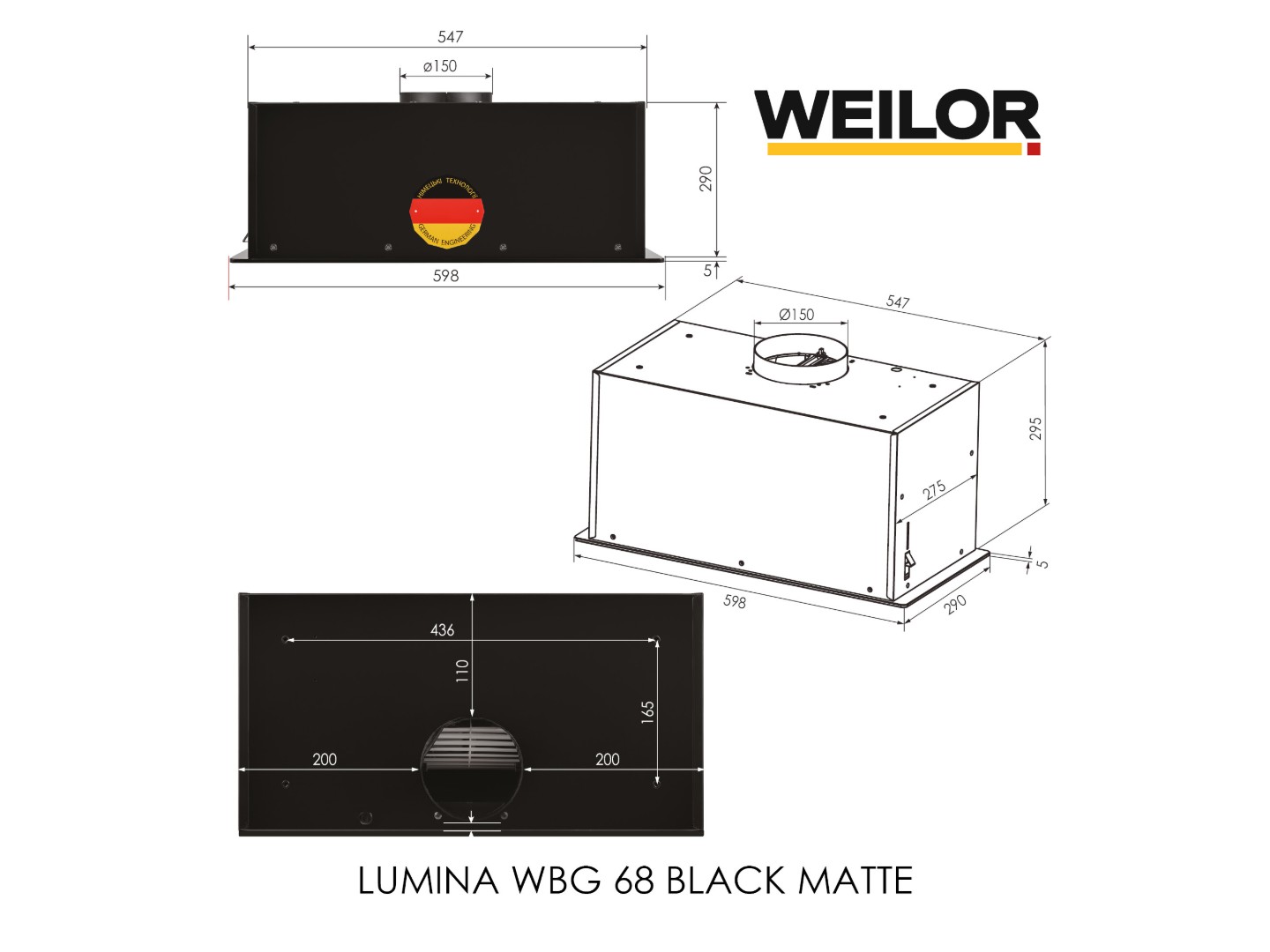 Витяжка вбудована Weilor LUMINA WBG 68 BLACK MATTE — фото 22