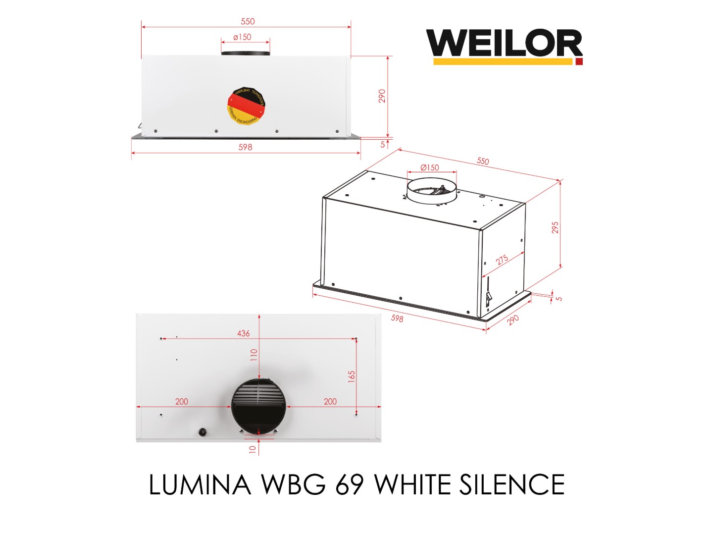 Витяжка вбудована Weilor LUMINA WBG 69 WHITE SILENCE — фото 22
