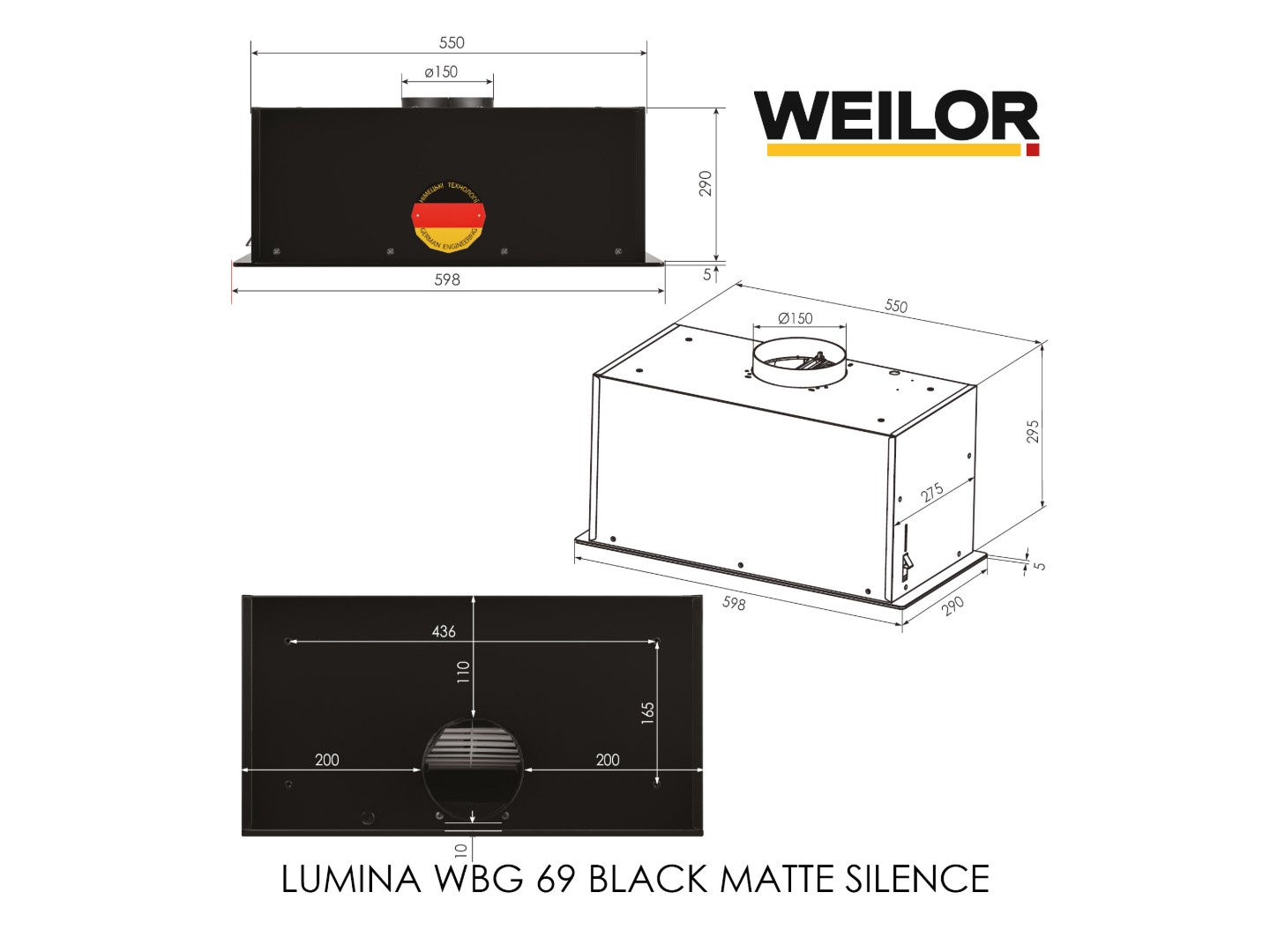 Витяжка вбудована Weilor LUMINA WBG 69 BLACK MATTE SILENCE — фото 22