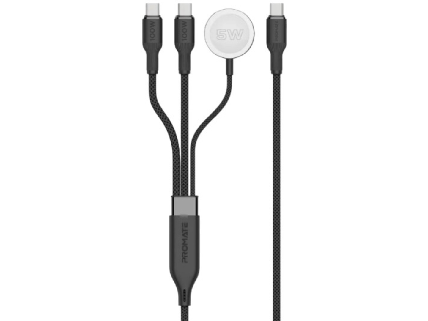 Кабель для зарядки Promate 2x100W PD USB-C із зарядним пристроєм 5W (fusion-ccw.black)