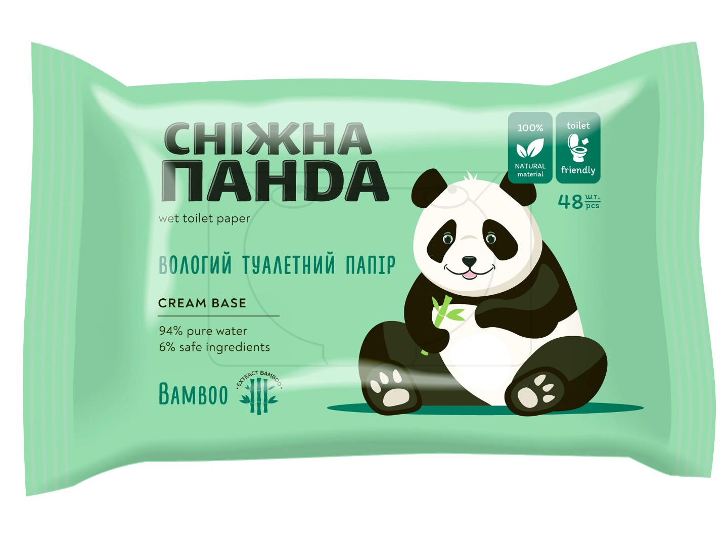 Вологий туалетний папір Сніжна панда Bamboo Cream 48 шт. (4820183972637)