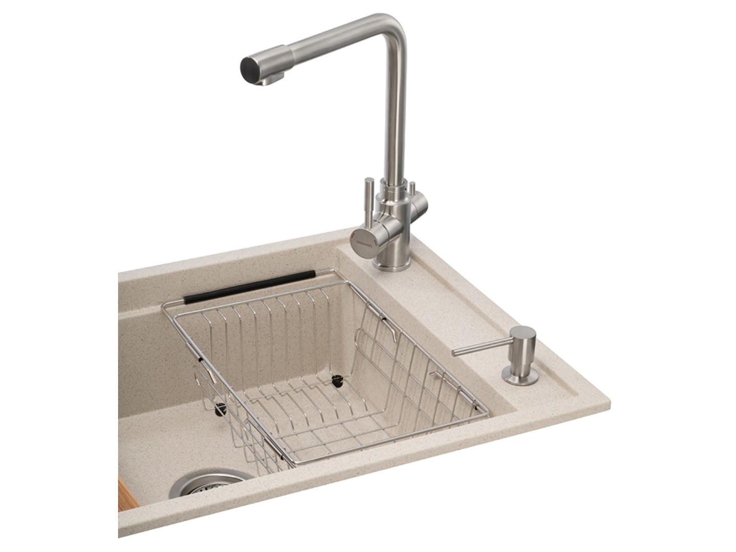 Мийка кухонна+змішувач+дозатор GRANADO Optimal Estella terra (+Badalona LUX inox+Redondo inox+кошик+дошка) — фото 2