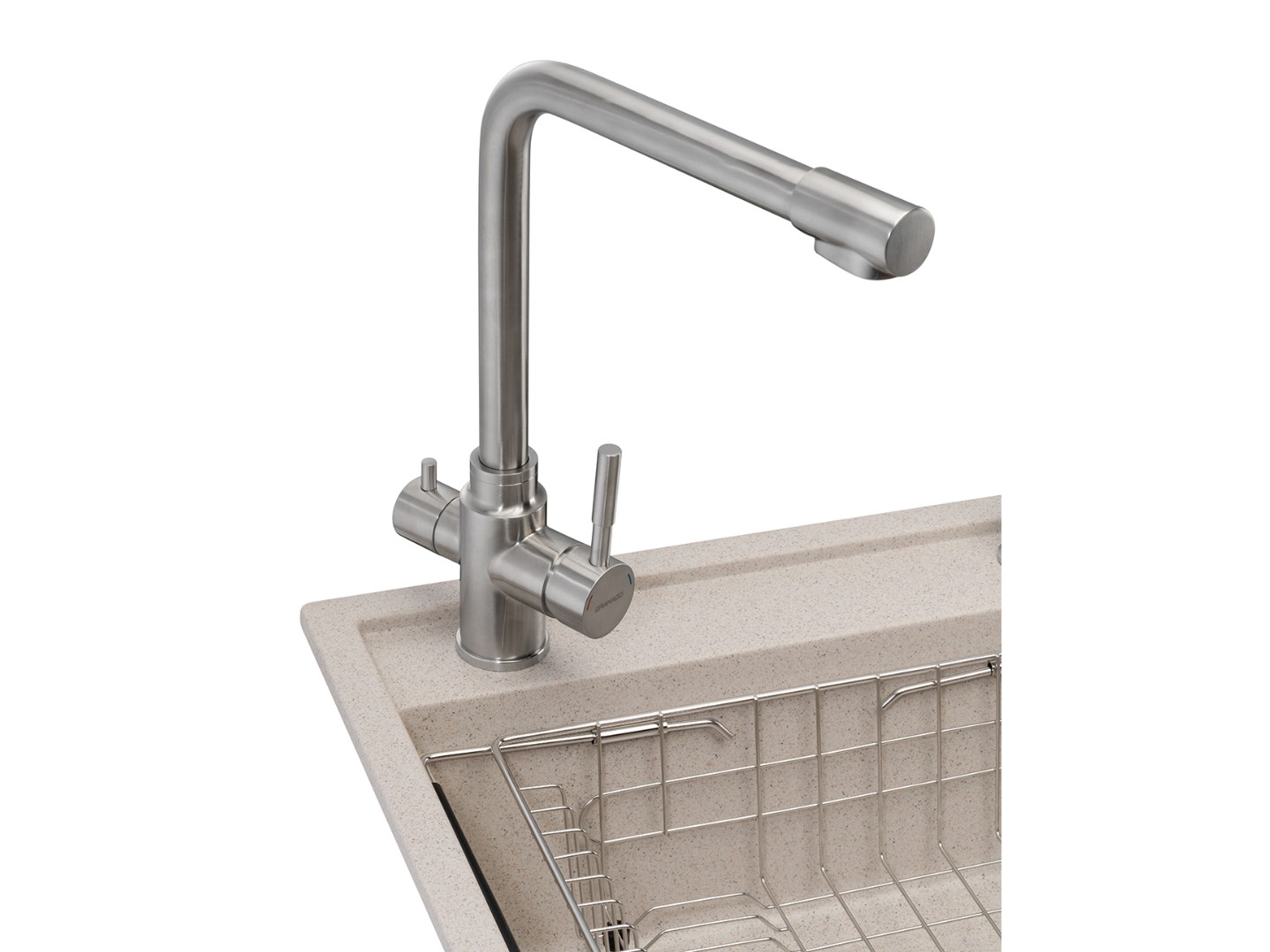 Мийка кухонна+змішувач+дозатор GRANADO Optimal Estella terra (+Badalona LUX inox+Redondo inox+кошик+дошка) — фото 3