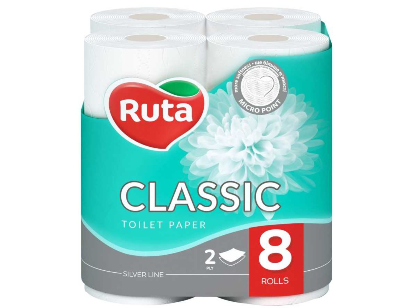 Туалетний папір Ruta Classic 150 відривів 2 шари 8 рулонів Біла (4820023740488)