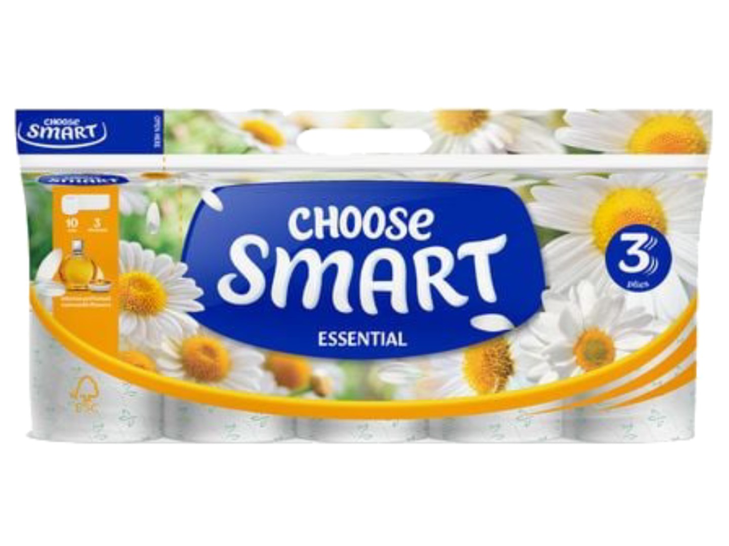 Туалетний папір Smart ESENTIAL Ромашка 3 шари, 10 рул.по 14,4 м