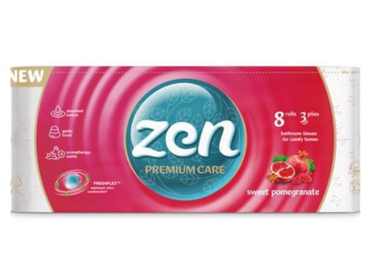 Туалетний папір ZEN Premium Гранат 3 шари, 8 довгих рул.по 18,9 м