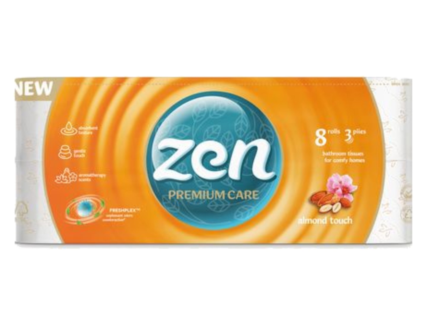 Туалетний папір ZEN Premium Мигдаль 3 шари, 8 довгих рул.по 18,9 м