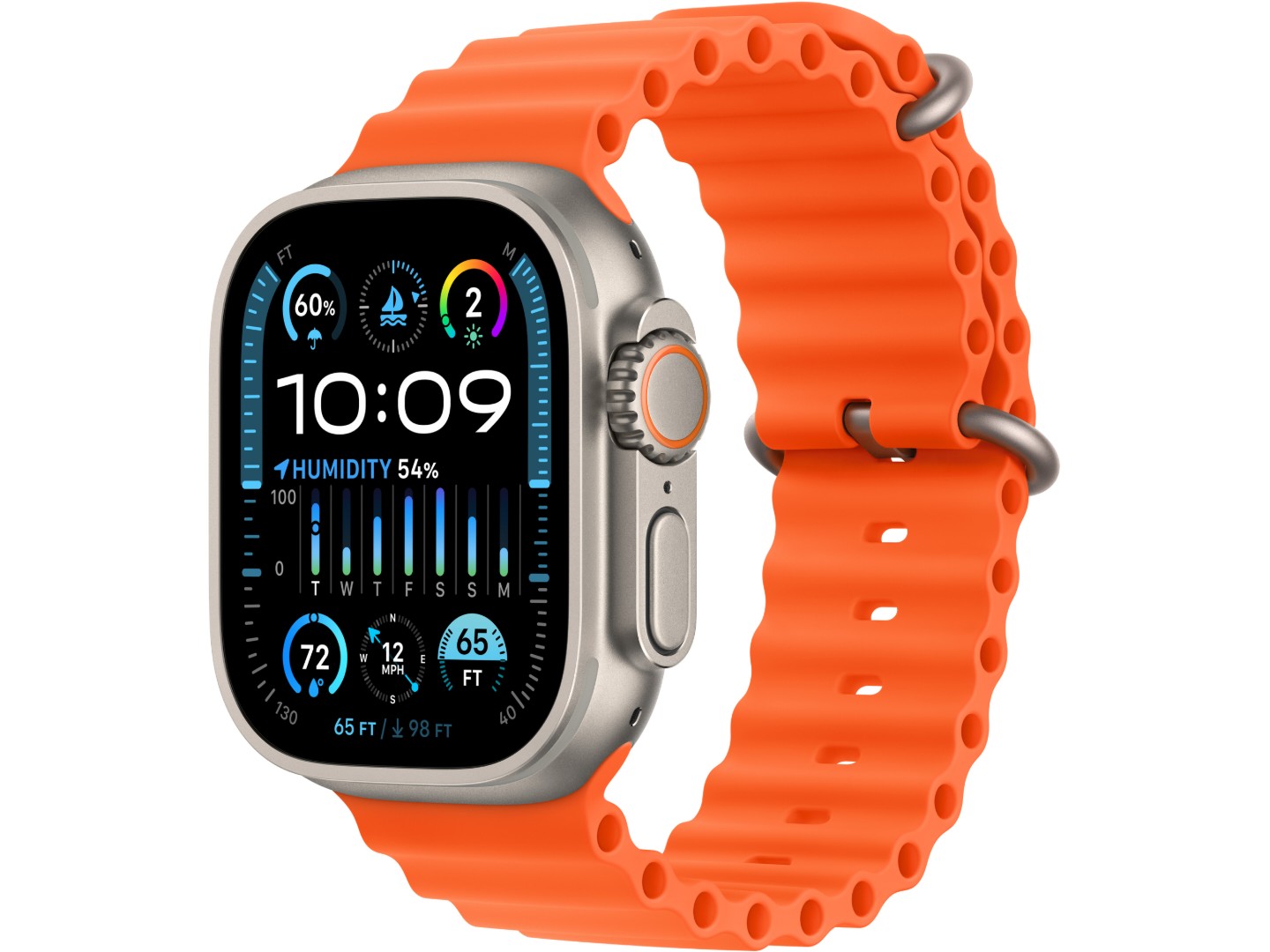 Смарт-годинник Apple Watch Ultra 2 49 mm Natural Titanium Case with Ocean Band Orange (Відновлений, Майже новий)