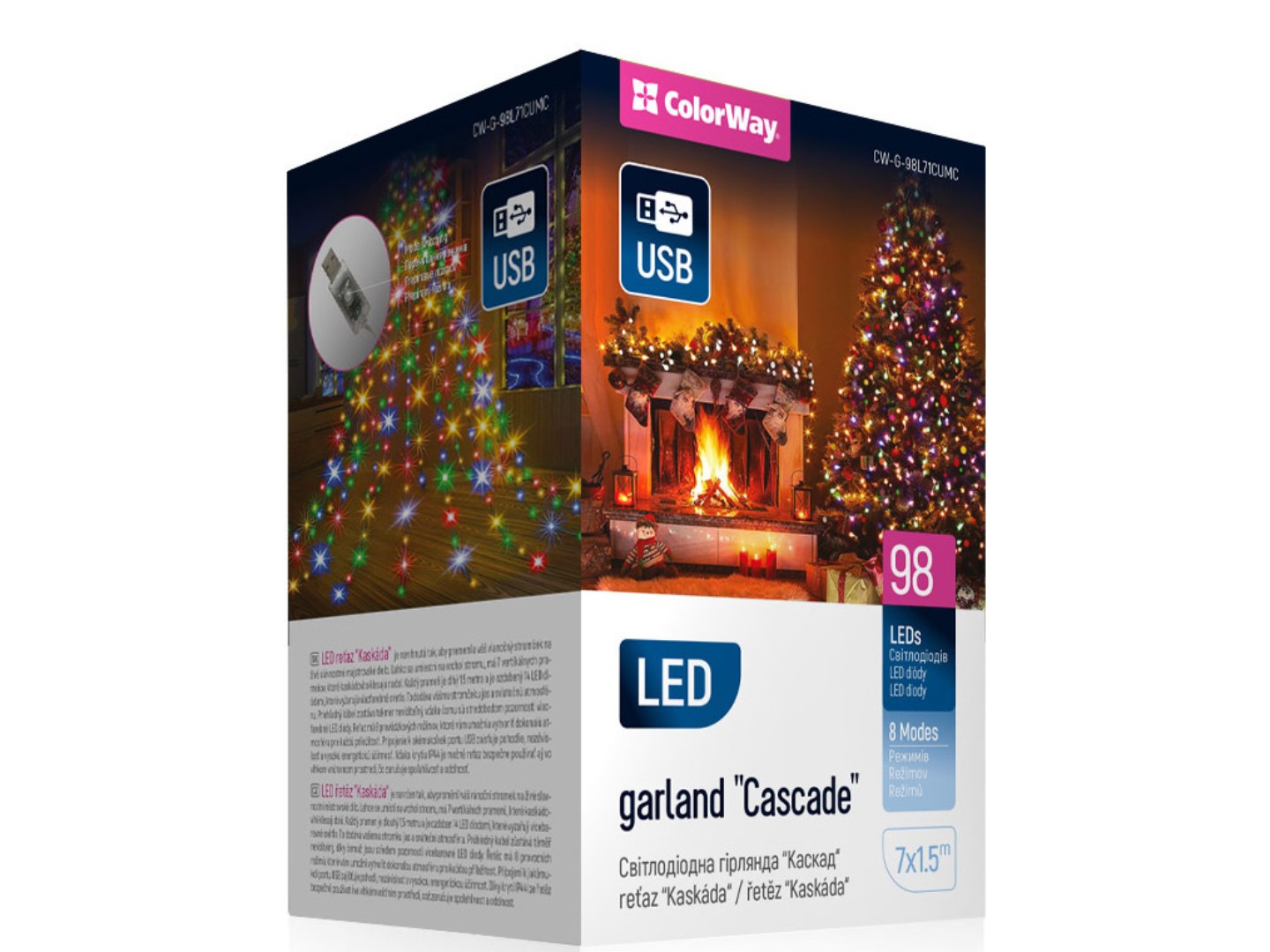 Гірлянда каскад Colorway LED 98 7x1.5м кольорова USB (CW-G-98L71CUMC) — фото 1