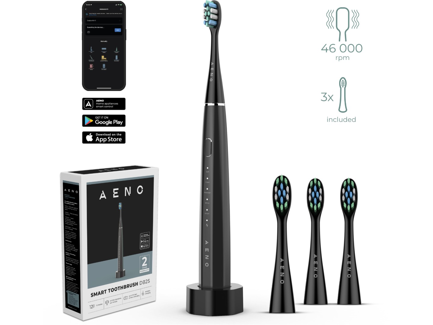 Зубна щітка електрична AENO DB2S Black (ADB0002S) — фото 1