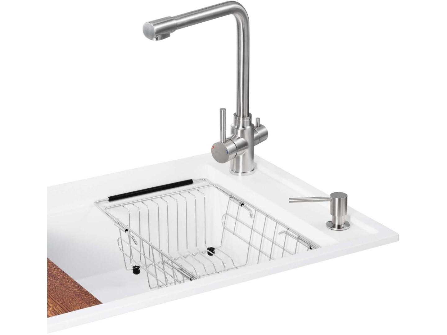 Мийка кухонна+змішувач GRANADO Optimal Estella white (+Badalona LUX inox + дозатор Redondo inox + кошик + дошка) — фото 2