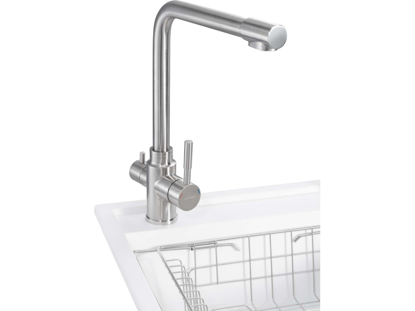 Мийка кухонна+змішувач GRANADO Optimal Estella white (+Badalona LUX inox + дозатор Redondo inox + кошик + дошка) — фото 3