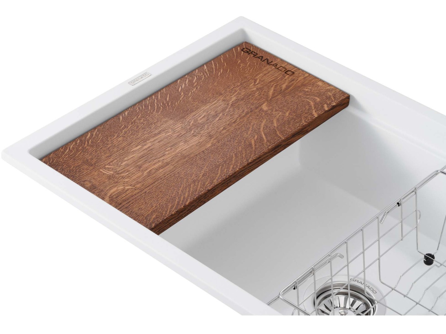 Мийка кухонна+змішувач GRANADO Optimal Estella white (+Badalona LUX inox + дозатор Redondo inox + кошик + дошка) — фото 5