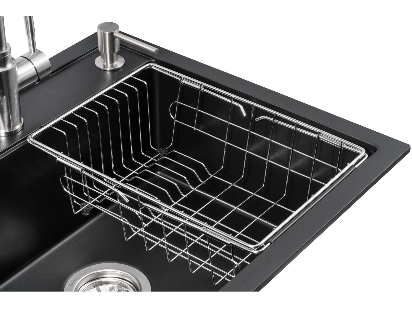 Мийка кухонна+змішувач GRANADO Optimal Lerida black shine (+ Badalona LUX inox + дозатор Redondo inox + кошик + дошка) — фото 5