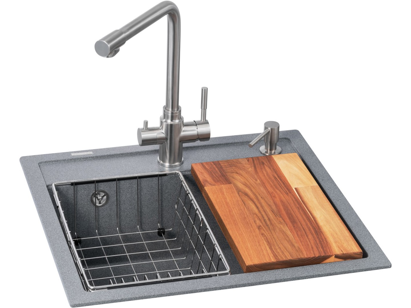 Мийка кухонна+змішувач GRANADO Optimal Lerida grafito (+ Badalona LUX inox + дозатор Redondo inox + кошик + дошка) — фото 1