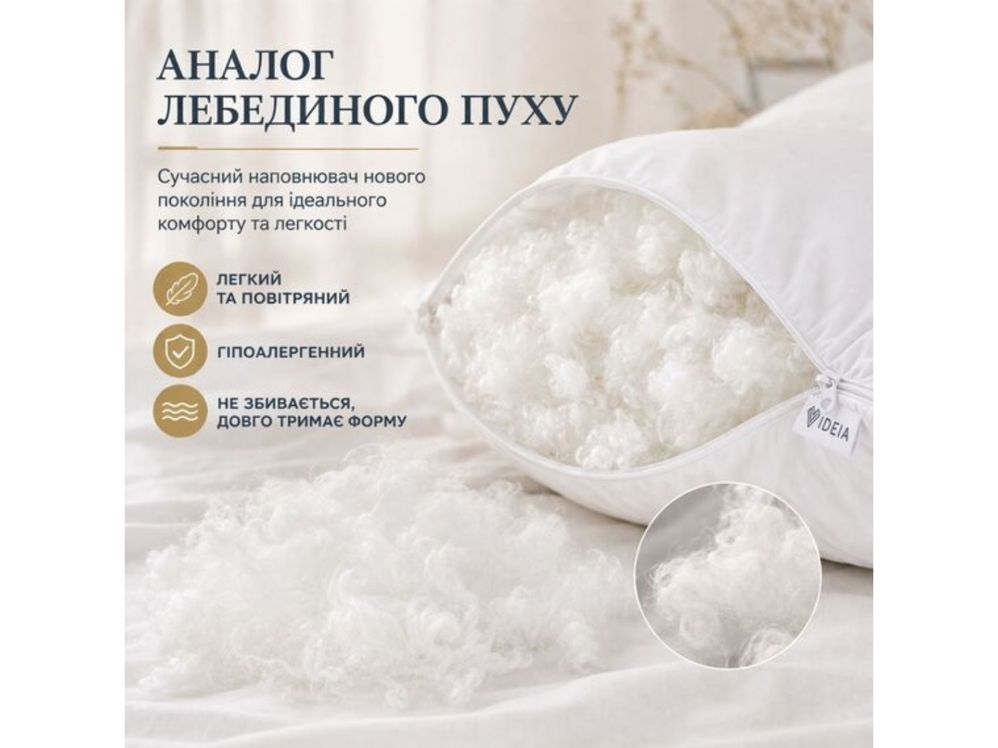 Подушка стандартна IDEIA серії PREMIUM SOFT 50x70 см антиалергенна аналог лебединого пуху (8-31144) — фото 3