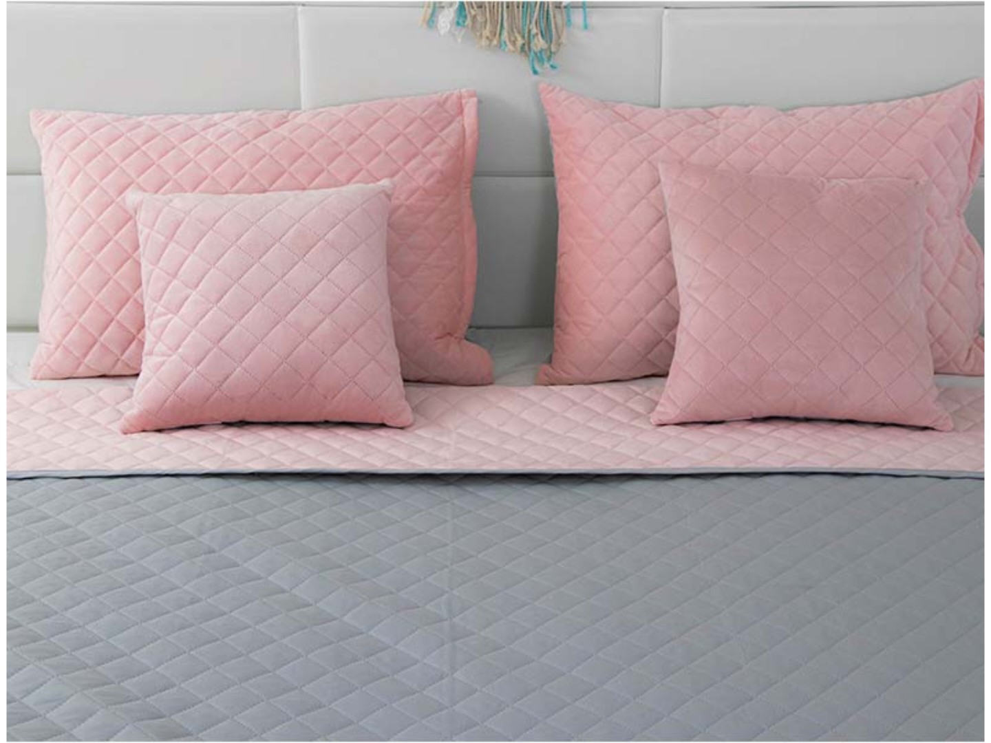 Покривало полуторне Руно 150х220 велюр (360.55_Pink and Grey ромб) — фото 2