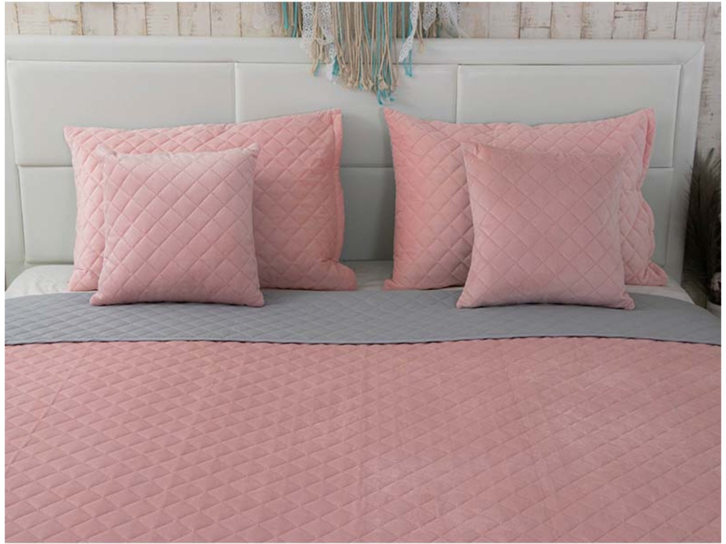 Покривало полуторне Руно 150х220 велюр (360.55_Pink and Grey ромб) — фото 7