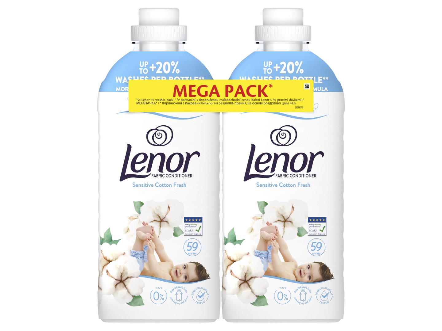 Ополіскувач для білизни Lenor Свіжість бавовни, 118 циклів прання, 2x1,239 л