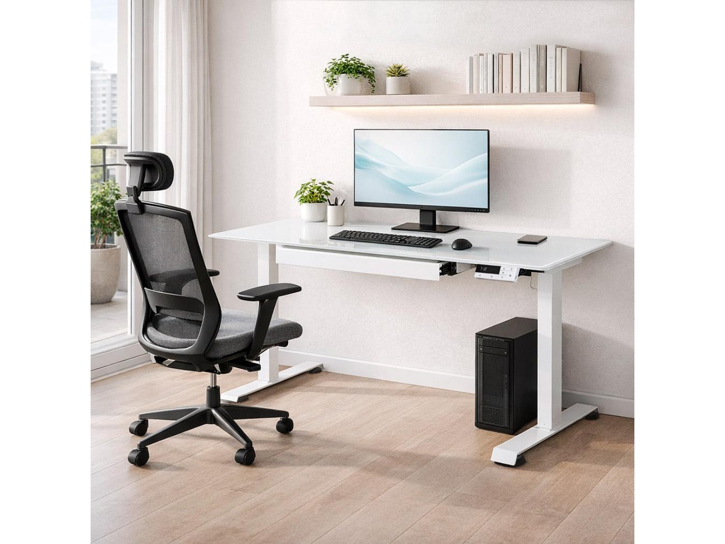 Стіл з електрорегулюванням висоти Mealux PowerDesk Glass White (EVO-201 Glass/White) — фото 2