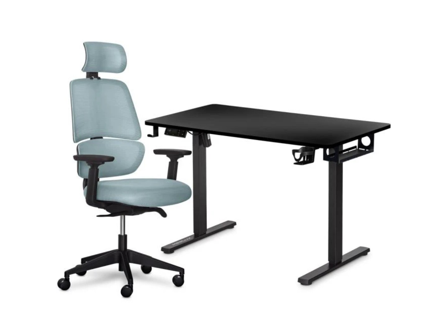Стіл з електрорегулюванням висоти Mealux PowerDesk Lite Black + Leo Air Grey Blue (EVO-201 Lite B/B +Y 546 KBGL)