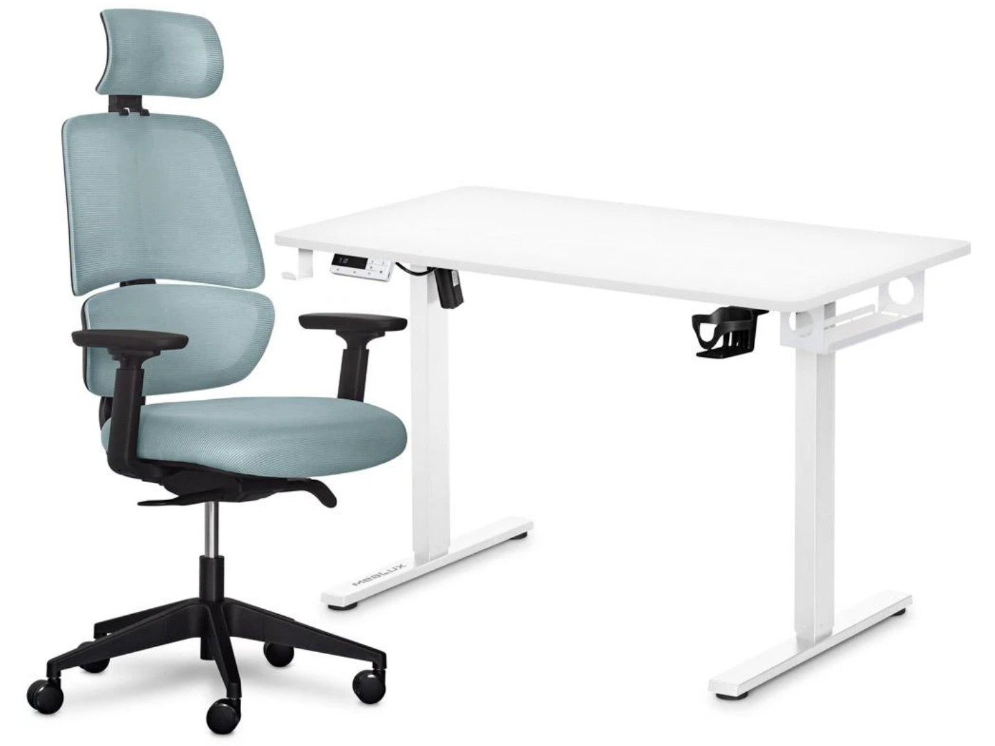 Стіл з електрорегулюванням висоти Mealux PowerDesk Lite White + Leo Air Grey Blue (EVO-201 Lite W/W +Y 546 KBGL)