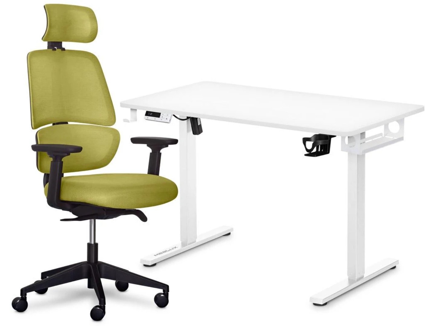 Стіл з електрорегулюванням висоти Mealux PowerDesk Lite White + Leo Air Plus Green (EVO-201 Lite W/W+Y 546 KZ)
