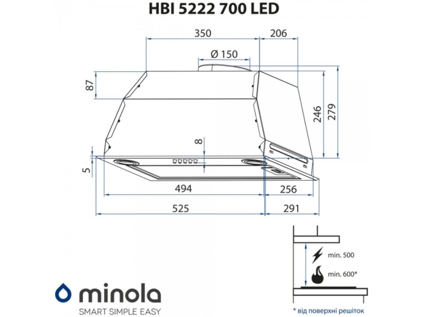 Витяжка вбудована Minola HBI 5222 WH 700 LED — фото 11