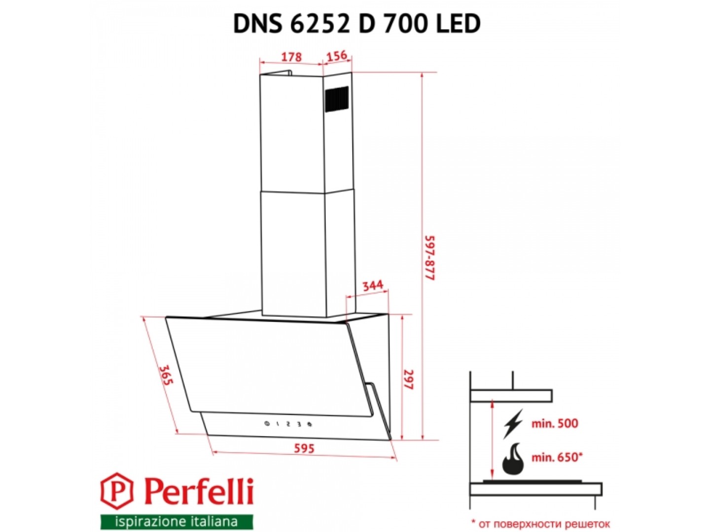 Витяжка декоративна Perfelli DNS 6252 D 700 BL LED — фото 14