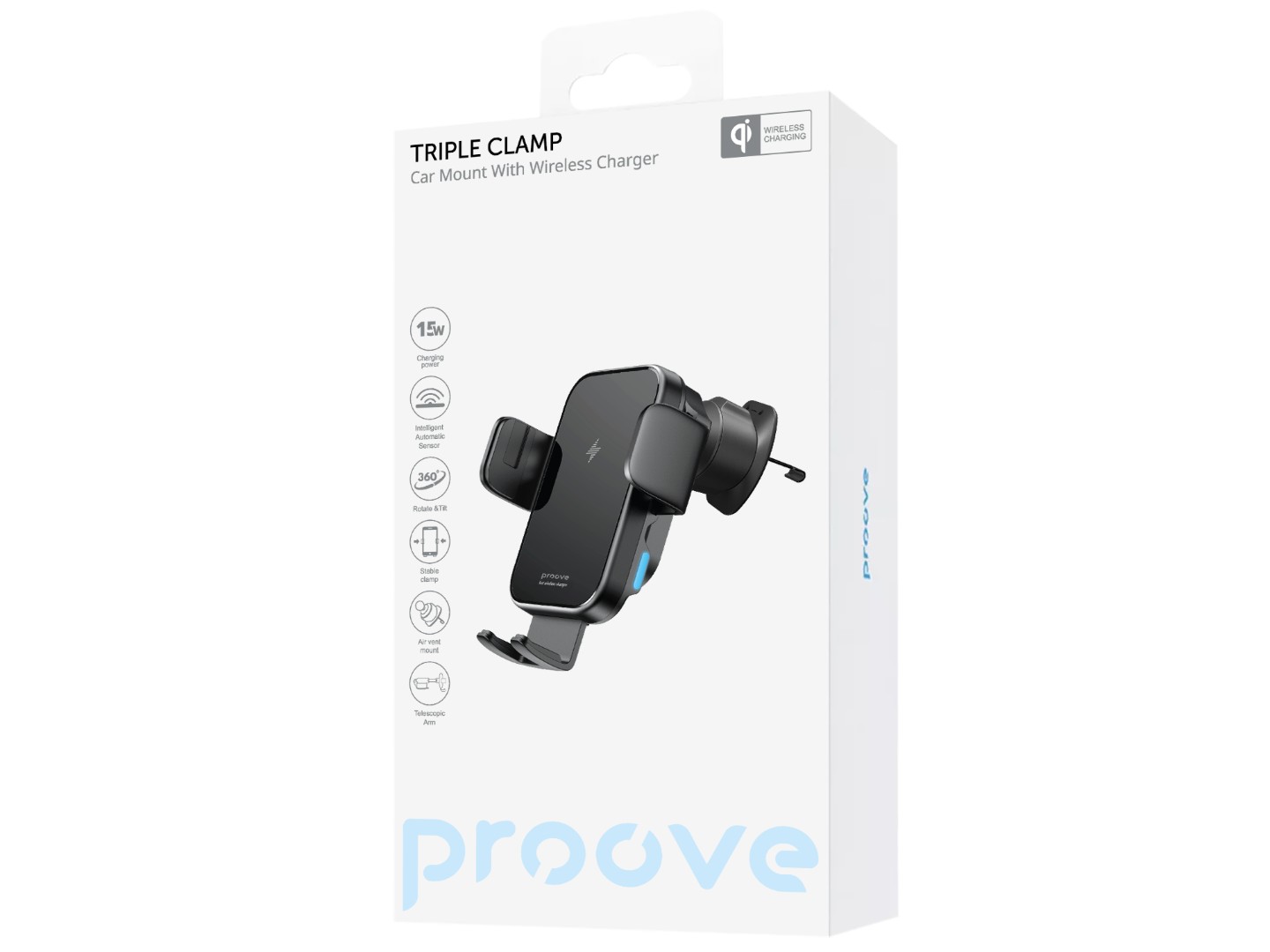 Автотримач з бездротовою зарядкою Proove Triple Clamp15W Black (479210001) — фото 5