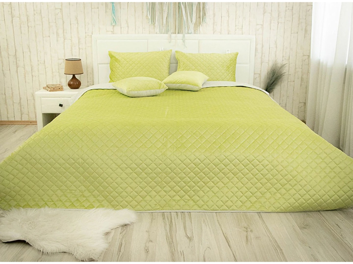 Покривало двоспальне Руно 220х240 VeLour Olive Green (330.55_Olive Green ромб) — фото 1