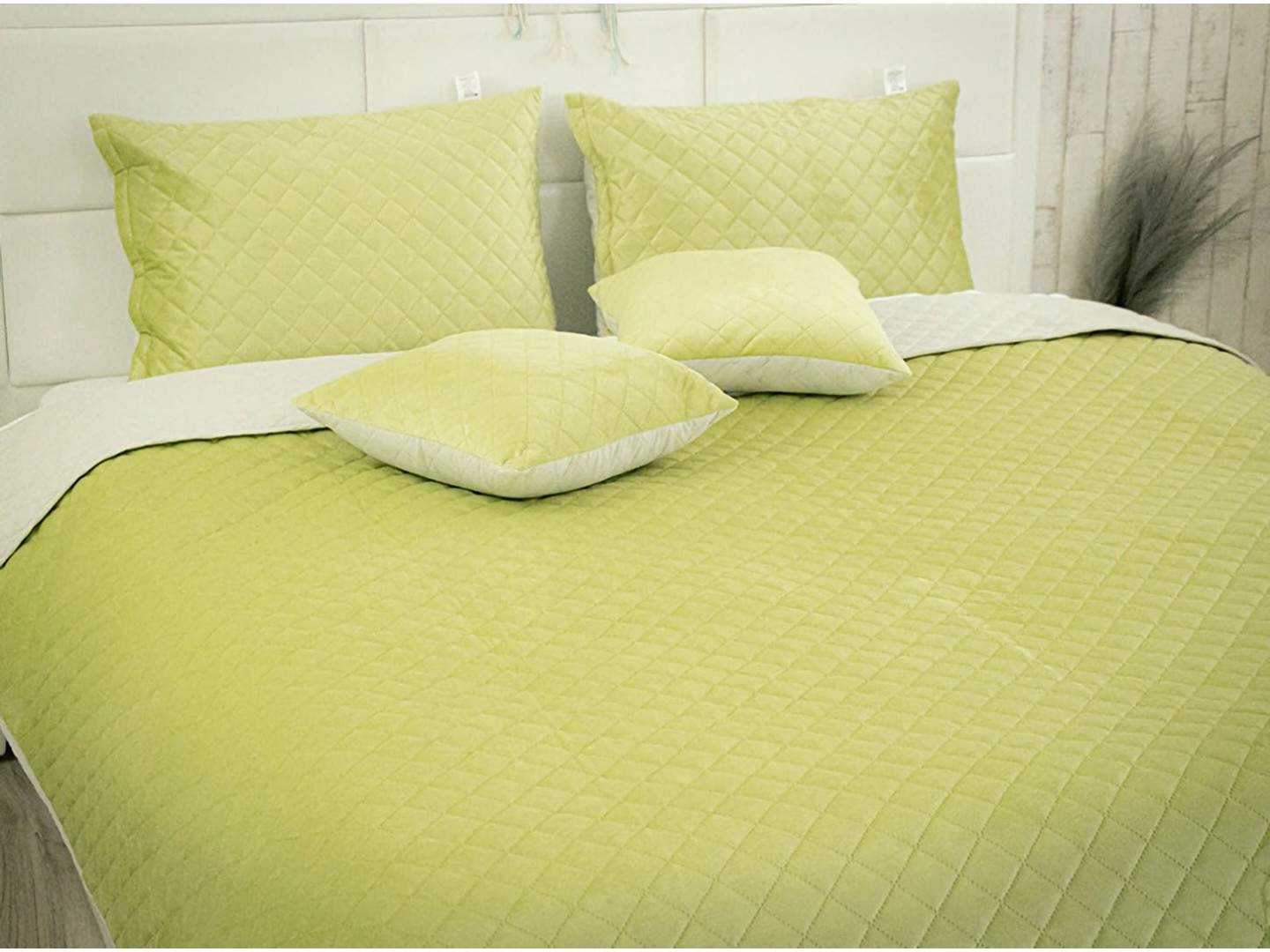 Покривало полуторне Руно 150х220 VeLour Olive Green (360.55_Olive Green ромб) — фото 5