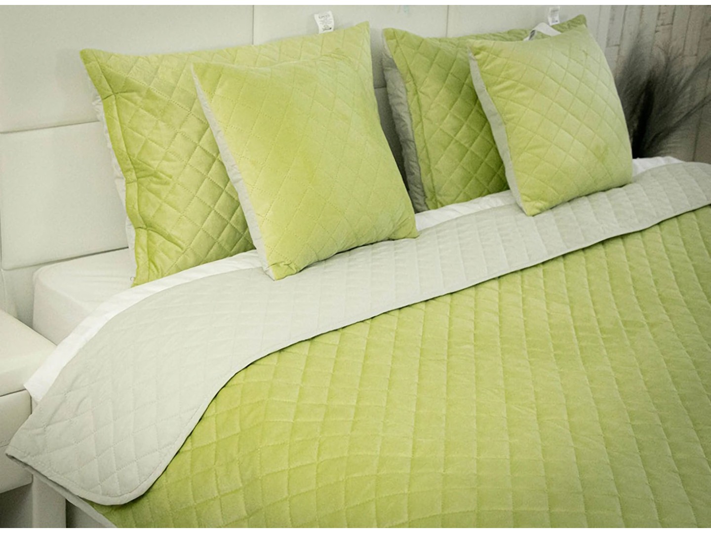 Покривало полуторне Руно 150х220 VeLour Olive Green (360.55_Olive Green ромб) — фото 8