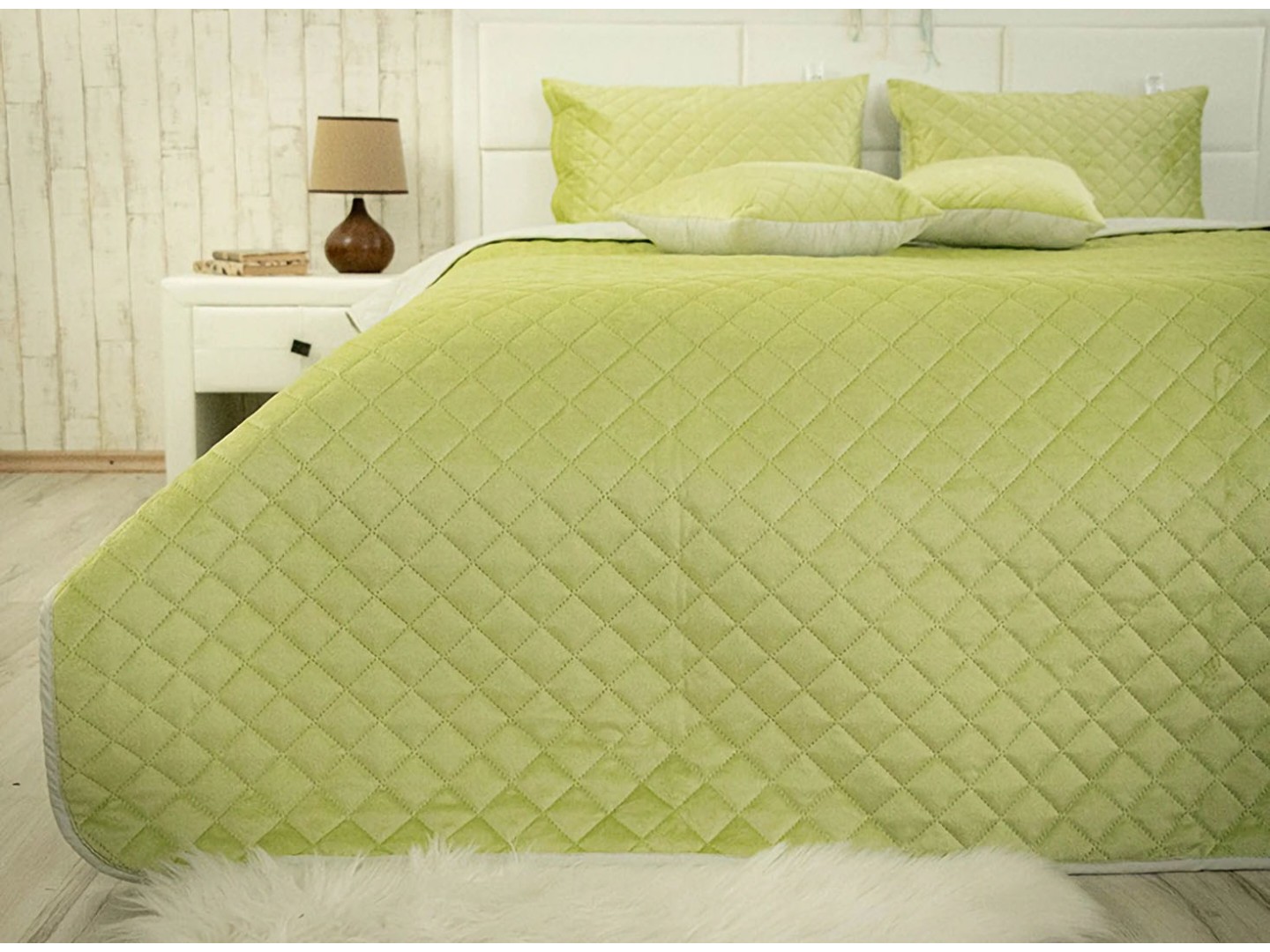 Покривало полуторне Руно 150х220 VeLour Olive Green (360.55_Olive Green ромб) — фото 9