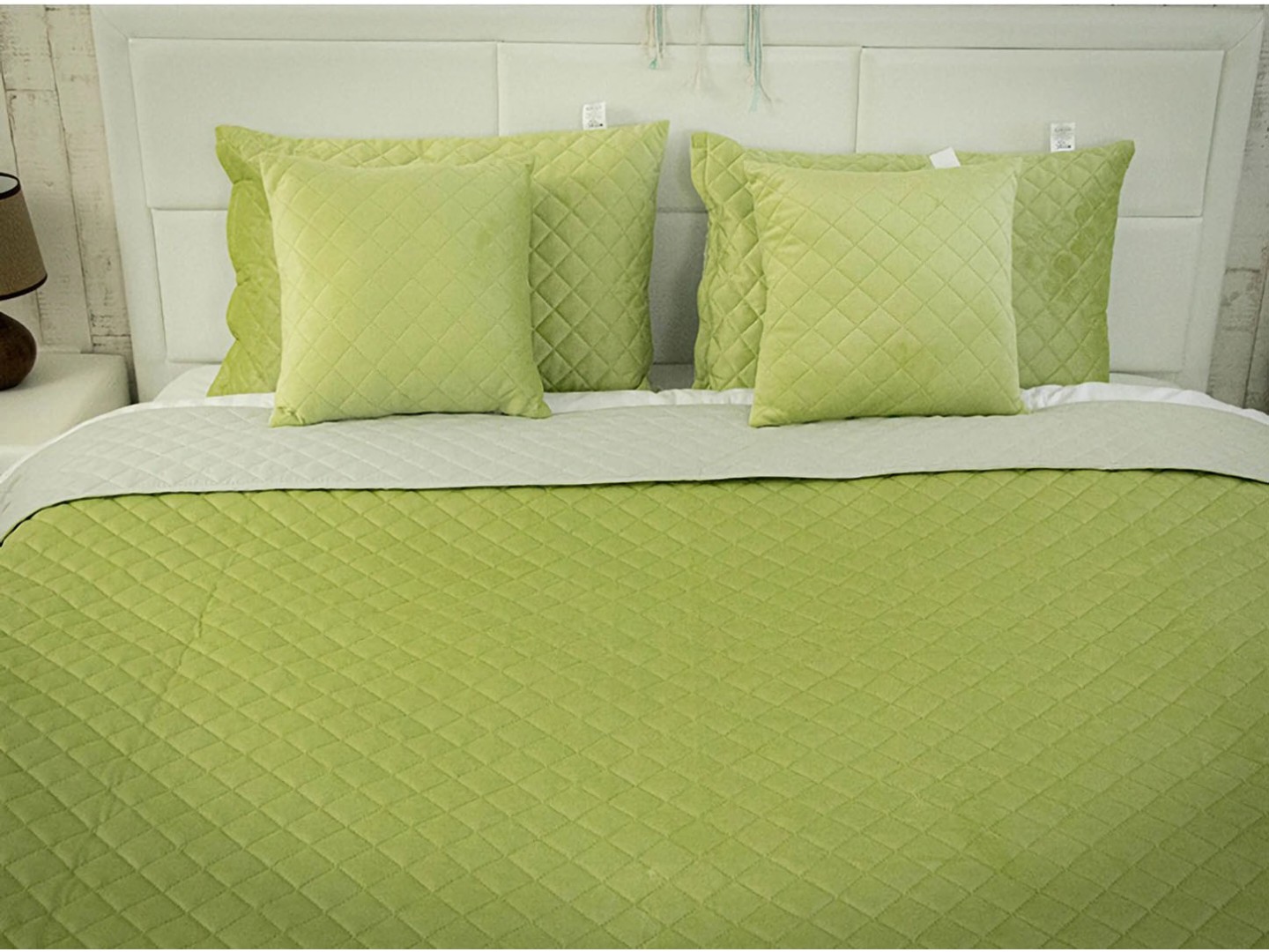 Покривало полуторне Руно 150х220 VeLour Olive Green (360.55_Olive Green ромб) — фото 3