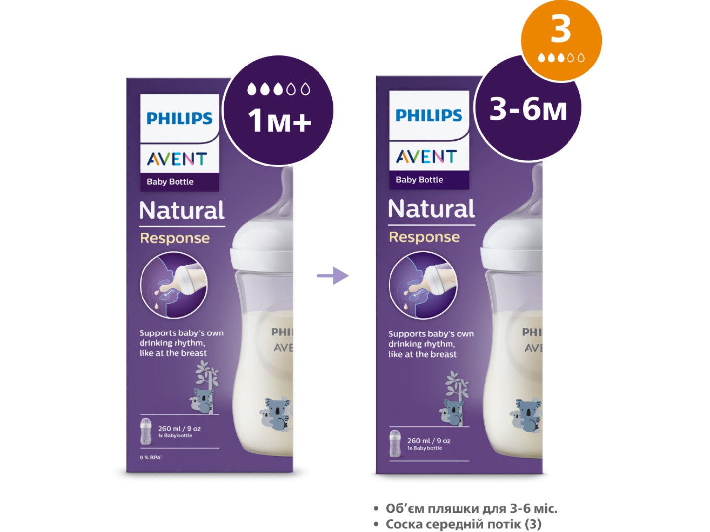 Пляшка для годування Philips AVENT Natural природний потік 260 мл, 1 шт. Коала (SCY903/67) — фото 7