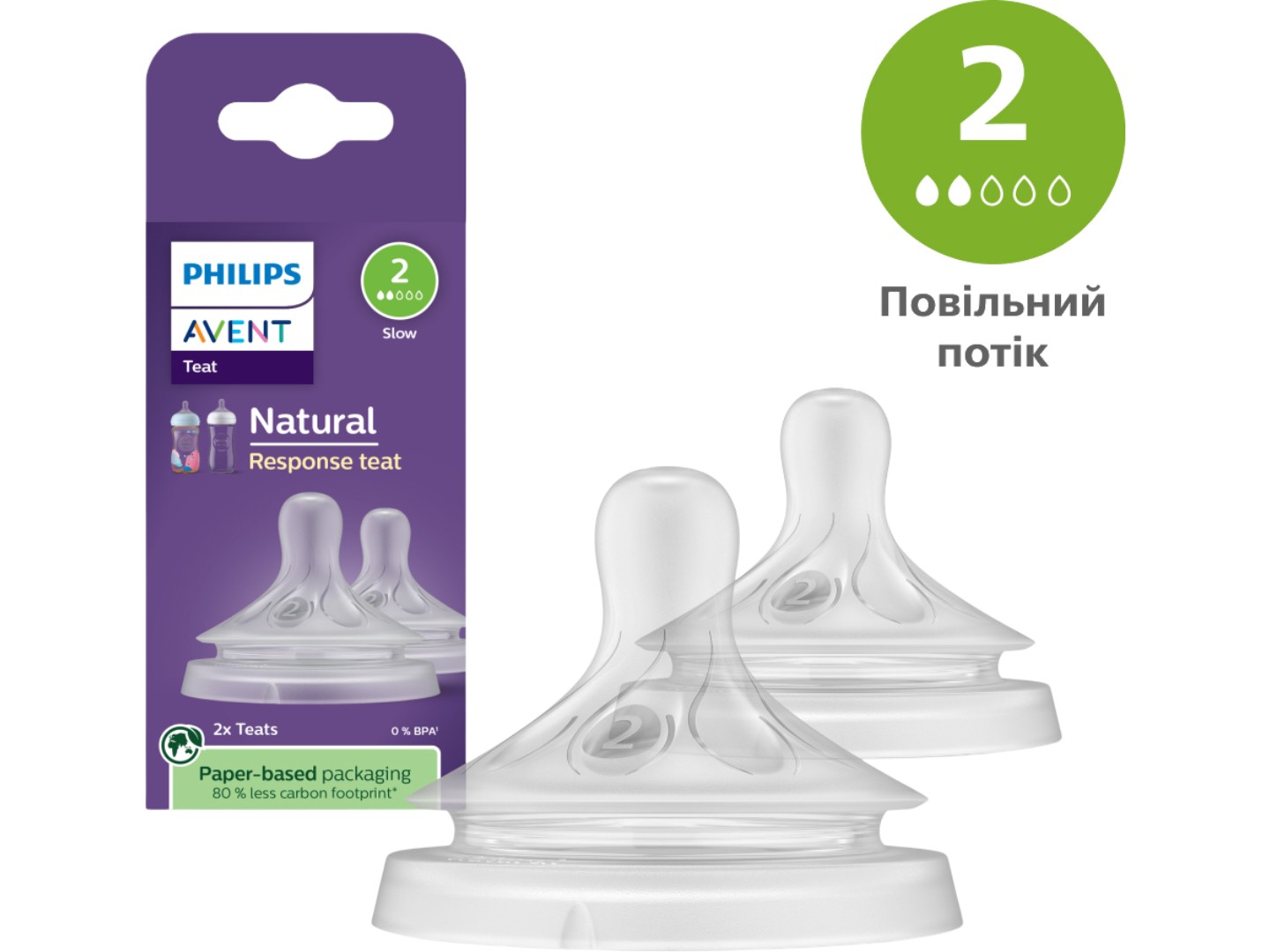 Малий потік соска дитяча силіконова Philips Avent Natural Природний потік, 0 міс+., 2 шт. (SCY962/02) — фото 1