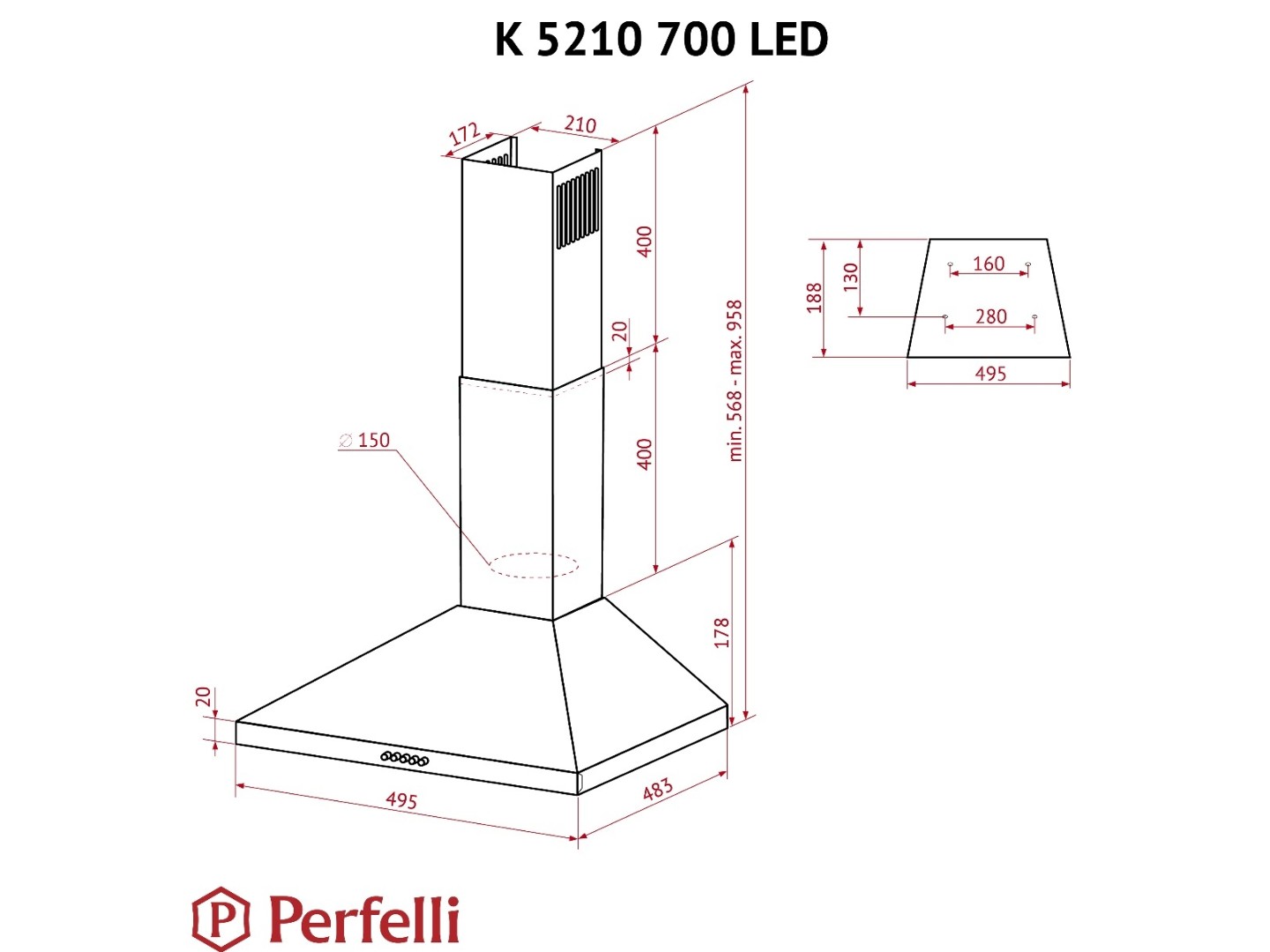 Витяжка декоративна Perfelli K 5210 WH 700 LED — фото 11